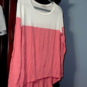 dusty pink and white long sleeve shirt